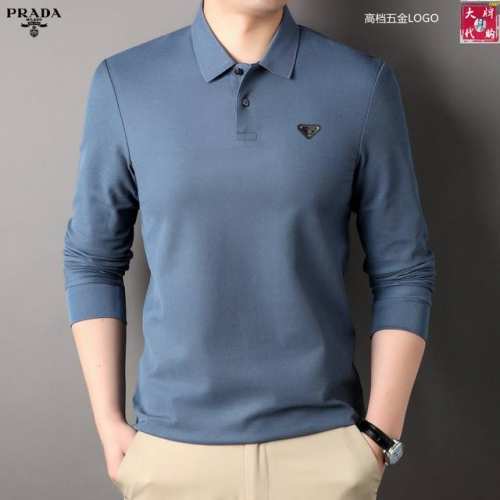 P260 Prada 普拉达 春季新款男士翻领长袖 高版本. 原单品质 贸易公司订单款 质感舒适百搭可随意搭配 经典Logo标示 版型立体剪裁 舒适透气 码数：