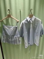 衬衫 短裙 Prad* 25Ss春夏新款 抽绳条纹衬衫条纹短裙原版开发！高版出品！定位印花用料大，撞色条纹渐变色定染印花 工艺复杂 做工精细轻薄舒适透气 渐变定