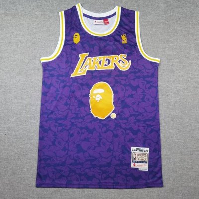 款号：S86 顶级刺绣版本 Bape×M&N 联名球衣93号湖人队猿人头 定制优质网眼布面料，原版克重，Dri-Fit 技术导湿速干，防静电处理 Nike和Nb