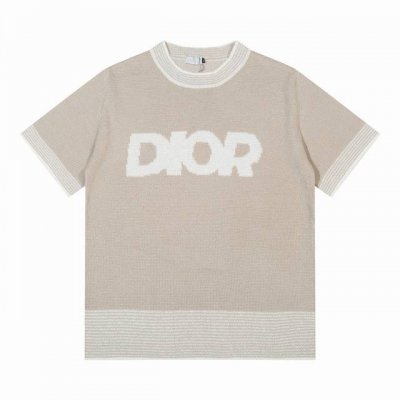 迪奥Dior圆领拼接线条针织T恤短袖 颜色 红色 卡其 码数 M L Xl Xxl