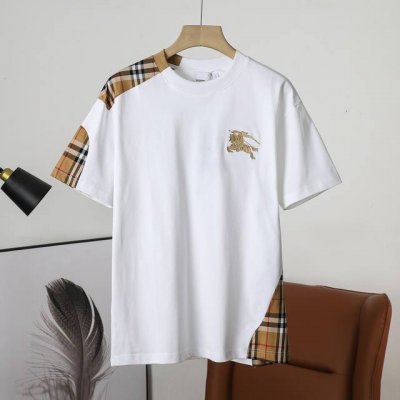 顶级复刻版本 Burberry 巴宝莉25Ss早春新款 格子拼接战马短袖 轻奢主义 男女日常通勤穿搭必备单品 正确版本 欢迎对比 详细特征 320克 % 纯棉双