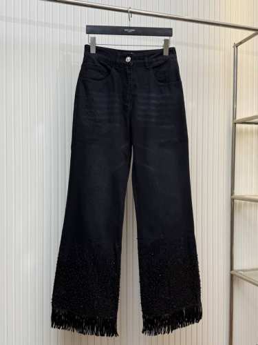 cha小香25Ss秀款手工串珠亮片流苏重工牛仔裤 女款 Size:36 38 40