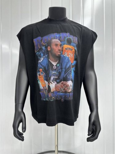 vt022 致敬Kobe Bryant 科比 布莱恩特 永远的黑曼巴纪念限定人像印花水洗做旧坎肩无袖T恤 小领口设计 白墨数码直喷印花 手工磨破工艺 高街复古重