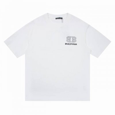 上新 高版本 Balenciaga巴黎世家24Ss春夏双B字母烫钻短袖T恤 巴黎新款双B涂鸦字母烫钻圆领短T， 克重挺括面料，手感和质感非市面薄如纸的软榻面料可