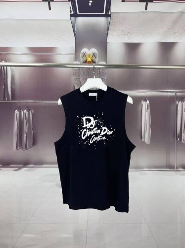 dior*迪奥 2025夏季圆点脏脏Cd字母Logo图案印花 坎肩汗背心 运动健身 简约风 走秀款 圆领无袖T恤衫 宽松版型 男女同款 上身效果很赞 透气 颜色