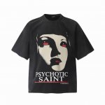 vt9147 Saint Michael 25Ss新款“Psychotic”人脸数码直喷印花复古水洗做旧短袖T恤 小领口设计 白墨数码直喷印花 高街复古重磅做旧