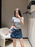 d家25春夏新款Cd小蜜蜂刺绣菱格显瘦牛仔短裤 颜色:1色 码数:Smlxl