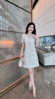 连衣裙 蓝色 杏色 S-Xxl 2025 春夏新款高端大气重工刺绣欧根纱盘花修身显瘦气质A字连衣裙 重工时尚刺绣欧根纱盘花 A字裙摆 简约大气上档次 优雅高贵大