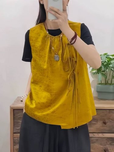 无敌爆款 高端轻奢复古绑带中式马甲 蝴蝶结系带设计灵动俏皮 ，增添甜美优雅韵味，无论是单穿还是搭配叠穿，都能轻松打造吸睛造型 Smlxl