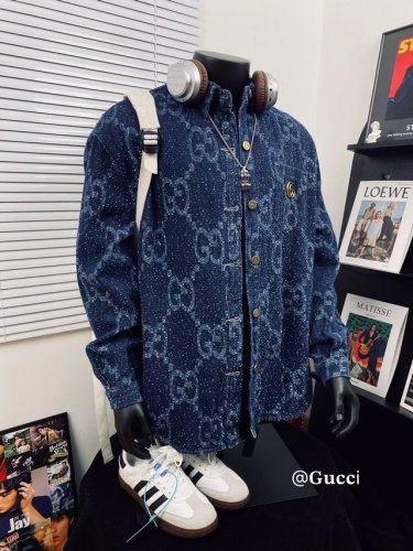 上新 Gocci古驰满印烧花勾丝满天星复古水洗牛仔重机出品 原版定制牛仔面料 Logo印花超级高级洋气五金辅料 印花再加上重工洗水！难度系数五颗星！当下最火的一