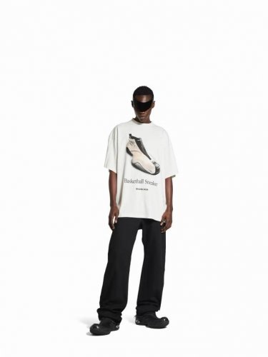 1215# Balenciaga25Ss新款进口白墨3D逼真直喷巴黎鞋子数码直喷印花短袖T恤.300克双纱面料.350克双纱十字螺纹领口.宽松版本.男女同款 码