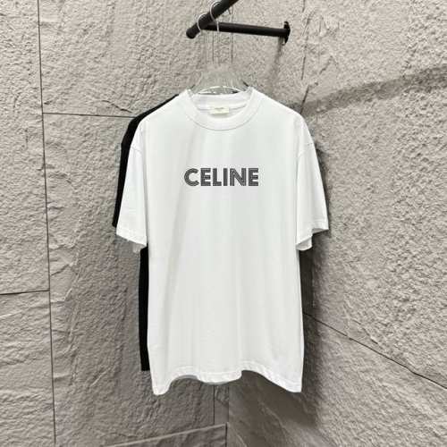 celi*Ne 塞琳 2025春夏款 简约字母 植绒工艺 个性Logo 定制双纱平纹纯棉面料 短袖T恤 男女同款 尺码： S 90-130斤 M 120-150