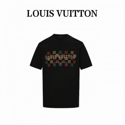 Louis Vuitton 路易威登 25Ss 彩色棋盘格字母压胶短袖 定制定染双纱紧密度面料 ，螺纹同缸定染零色差精选棉质面料，上身舒适透气，面料松软有型，透