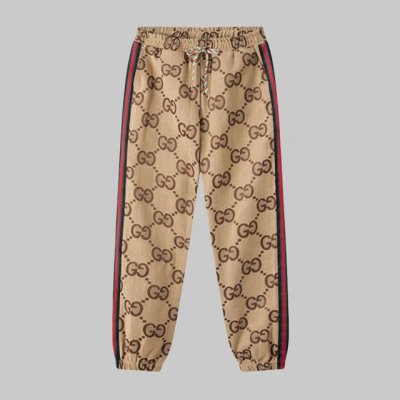 高品质 Gucci古驰新款双G提花休闲裤 橡筋松紧设计 侧边织带撞色装饰 做工精细 而且百搭不挑人 颜色:黑色 卡其 尺码:S~Xxl