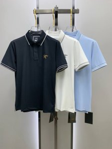 始祖鸟25Ss新款春夏短袖翻领T恤polo，最高版本客供定制高端朱地面料简单时尚款，拼色螺纹超级好看！经典Logo简单大方的款式！满满的高级感，四季可穿。简欧风