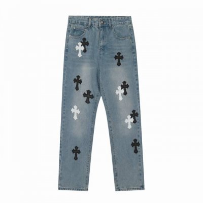 ke971# 市面唯一正确皮标版本 Chrome Hearts Ch 克罗心 十字架刺绣做旧牛仔裤 顶级天花板品质 100%对版 正确版本他来咯！ 相信我这一定