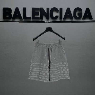 巴黎Balenciaga25夏款400G重磅洗水烧花短裤 开模激光烧花巴黎字母老花 成裤洗水不缩水 垂感挺括定制标语裤绳有型码数Smlxl
