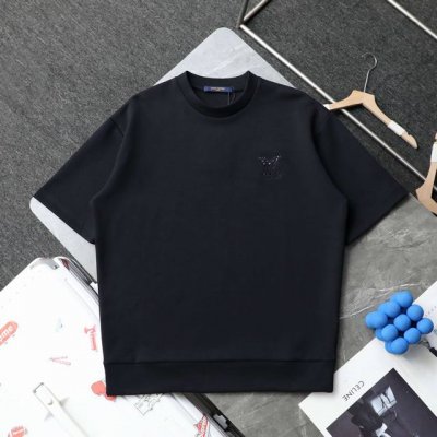 上新 顶级复刻 高端定制 Louis Vuitton Lv路易威登 新款烫钻双面空气层休闲圆领短袖T恤 款号: 237 颜色：黑色 购入原版开模打造，全套定制辅
