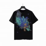 实拍细节图+细节图 Louis Vuitton路易威登水墨渐变印花短袖 最高版本！定制面料260克100%双纱棉！驴家拉浆印花字母结合！ 辅料：开模原版过鉴定领