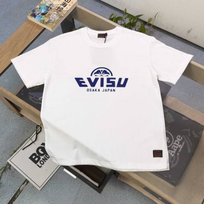 上新 款号：F686 2025新款Evisu福神家花字母图案Logo印花休闲情侣短袖T恤，经典永远不会过时、人手必备款，230G纯棉精梳棉不起球不起毛，上手质感