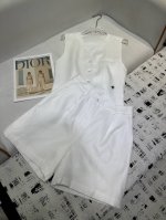 dior*2025夏季新款套装 无袖马甲上衣短裤 侧边经典小蜜蜂刺绣 麻料质地 夏季必备套装 两色Smlxl