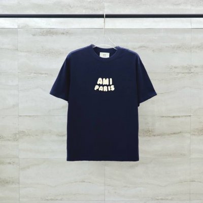 实拍图Ami paris 限定新款立体草编棉线刺绣字母短袖 T恤 手缝白标款 版型超好男女同款 1:1还原官网正确版本，高克重面料，同步细节走线，还原官网字母刺