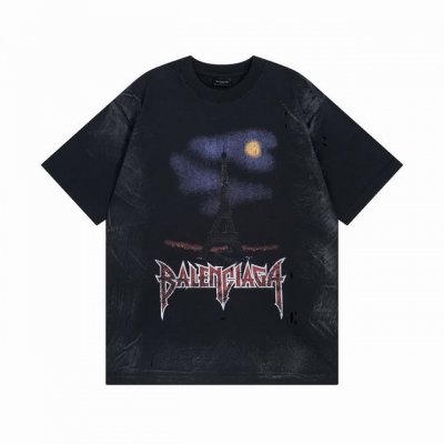 Balenciaga 巴黎世家2025 Ss 埃菲尔铁塔喷墨涂鸦手绘渐变彩印水洗做旧破坏短袖T恤 本市场No.1的质量 真正天花板品质 全部原版开发注意细节图