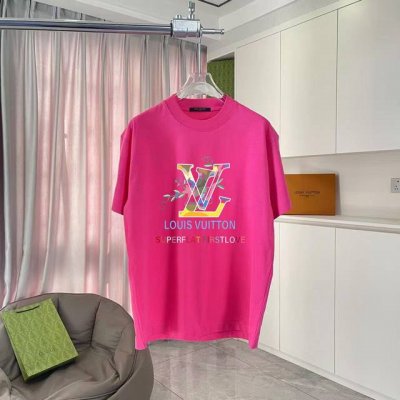 LV*路易威登2025夏季新款 个性字母Logo印花 定制面料300G 短袖T恤 男女同款 尺码：Xs S M L Xl 颜色：黑色 白色 粉红色 玫红色