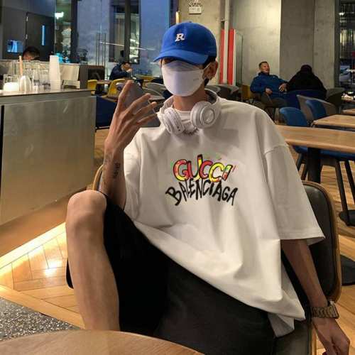 上新 Gucci古驰Balenciaga巴黎世家联名款印花短袖T恤 Gu&Blcg联名官网新款印花Logo圆领短T，精选2 克40支全棉双纱面料，高克重挺括面料