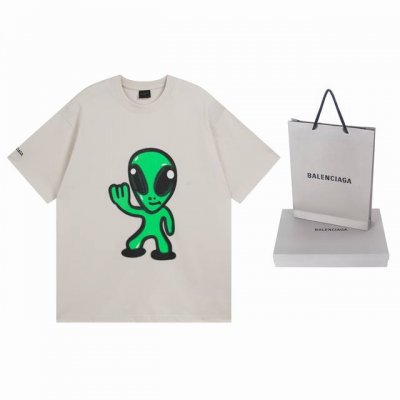 实拍图 顶级版本.官网品质 Balenci*Ga 25新款 正面以Hithg There+Dripley艺术作品直喷印花，前面印外星人，后面印笑脸，右袖刺绣字母