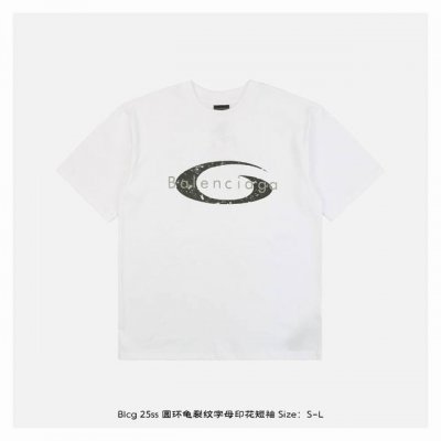 balenciaga 巴黎世家 25Ss 圆环龟裂纹字母印花短袖 面料采用 克重精梳棉，定制32支1*1螺纹，成衣两遍水洗处理，面料舒适亲肤无异感，定制定染面料