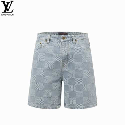 Louis Vuitton 路易威登25Ss 棋盘格拼接水洗蓝牛仔短裤 Lv Distorted Damier 24年秋冬新款限量棋盘格牛仔，每年Lv牛仔外套牛