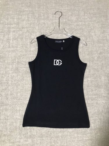d&G新品时尚简约大气纯色刺绣字母徽章经典百搭修身显瘦无袖背心上衣Smlxl