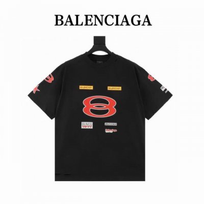 balenciga 巴黎世家 标志Logo图案圆领短袖T恤 采用纯棉柔软面料 对色定染面料 采用全部裁片印花磨破工艺 潮流感十足 定染纯棉面料 Os版型 三标齐