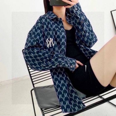 上新 高品质 满印情侣男女同款春秋季刺休闲潮流宽松时尚衬衫有大码洋基队 mlb男女款Ny满标老花联名牛仔潮牌长袖衬衫 2025春秋季新款纯粹年轻时髦感满印Log