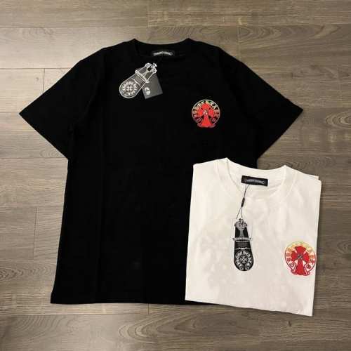 chrome Hearts Ch 克罗心 红黄渐变色马蹄刺绣情侣圆领短袖T恤-顶级版本 Color：黑色 白色 Size：S M L Number：250345