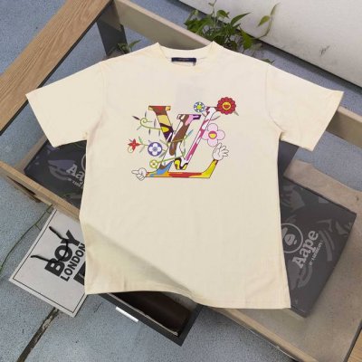 款号 Xd6676 高版本 2025新款Louis Vuitton路易威登Lv彩色四叶草图案Logo字母印花休闲情侣短袖T恤 独一无二的活性环保面料染色 32支