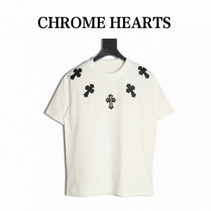 chrome Hearts 克罗心 领口皮标十字架短袖T恤 采用直喷进口机器印花 五金辅料均开磨定制 正确配置 黑色2025克罗心正品包装 280克定制定染双纱