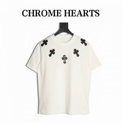 chrome Hearts 克罗心 领口皮标十字架短袖T恤 采用直喷进口机器印花 五金辅料均开磨定制 正确配置 黑色2025克罗心正品包装 280克定制定染双纱