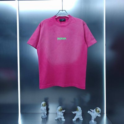 巴黎世家 Balenciaga 2025春夏新款男女同款短袖T恤 定制专属300克重双纱纯棉面料 定制原版洗水做旧磨破工艺 发泡印花工艺设计 颜色 黑色 灰色