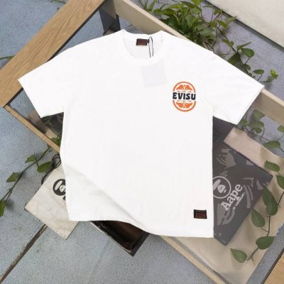 上新 款号：F656 2025新款Evisu福神家花图案大M不倒翁图案Logo字母印花休闲情侣短袖T恤，经典永远不会过时、人手必备款，230G纯棉精梳棉不起球不