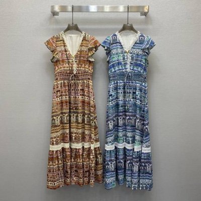 Va*25Ss 性感V领金属扣点缀荷叶飞袖设计收腰连衣裙，高级面料，颜色:图片2色，面料：精纺棉面料 Smlxl