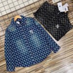 上新 高品质 满印情侣男女同款春秋季刺休闲潮流宽松时尚衬衫有大码洋基队 mlb男女款Ny满标老花联名牛仔潮牌长袖衬衫 2025春秋季新款纯粹年轻时髦感满印Log