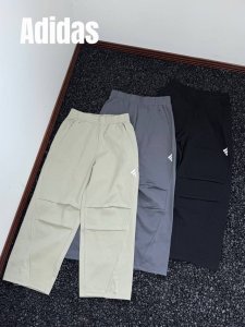Adidas# Fos系列 原厂品质 立体硅胶Logo 抽绳针织伞兵裤 宽松阔腿卫裤 男女同款 裤采用双面针织棉混纺面料 质感有型舒适 3D立体剪裁 膝盖处预成