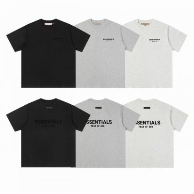 Fear Of God Fog复线 #F09 Essentials前后黑色植绒纯棉短袖 颜色：黑色 深燕麦 浅燕麦 尺码：S-Xl