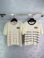 Chane*短袖上衣 夏季必备 经典刺绣徽标设计 粉色和黑色条纹款式 时尚百搭 2色3码Sml T226B