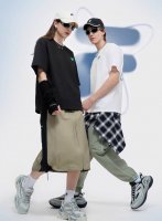 fila Fusion斐乐潮牌男女情侣款针织短袖衫2025夏新款宽松休闲T恤 颜色 黑色白标 黑色绿标 粉色 白色蓝标 白色粉标 尺码 S-2Xl 后背大面积图