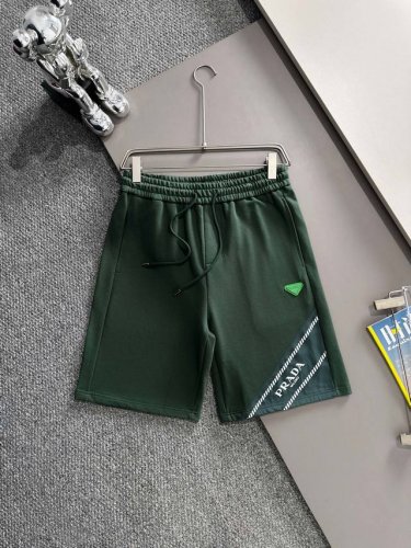套装款！Prada 普拉达 2025新款 轻奢主义 梭织拼接 定制三角章Logo 男女日常通勤穿搭必备 休闲短裤 定制毛圈面料 腰标吊牌洗水唛三标齐全 颜色：绿