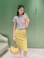 prad* 25Ss春夏新款 菱格褶皱钩针修身长半裙丨独家Yb开发！高版出品！定制高级美德拉色系！包臀修身百搭版型不挑人上身高级又时髦，全幅钩针菱格图案低调奢华