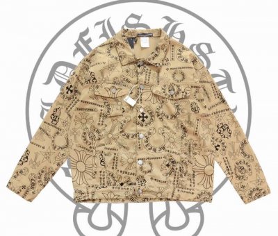 高克重复刻版本 尺寸：M-2Xl 原厂流出 Chrome Hearts克罗心 Ch十字架皮标梵文字母满印牛仔外套春季韩版潮牌Ins涂鸦夹克上衣十字架 皮标梵文字